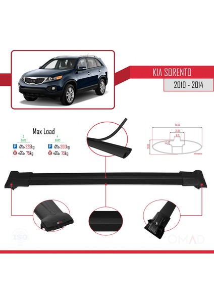 Kia Sorento 2010-2014 Arası ile Uyumlu Fly Model Ara Atkı Tavan Barı Siyah 3 Adet Bar modelleri