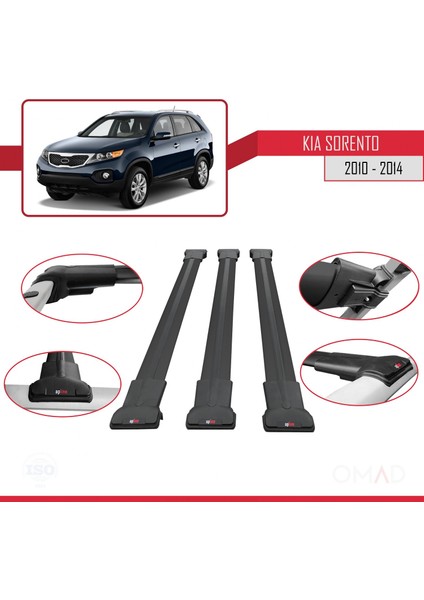 Kia Sorento 2010-2014 Arası ile Uyumlu Fly Model Ara Atkı Tavan Barı Siyah 3 Adet Bar fırsatları