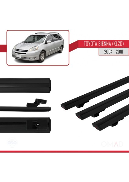 Toyota Sienna (XL20) 2004-2010 Arası ile Uyumlu Basıc Model Ara Atkı Tavan Barı Siyah 3 Adet