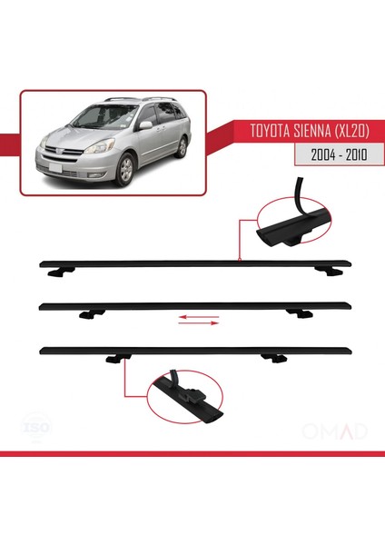 Toyota Sienna (XL20) 2004-2010 Arası ile Uyumlu Basıc Model Ara Atkı Tavan Barı Siyah 3 Adet