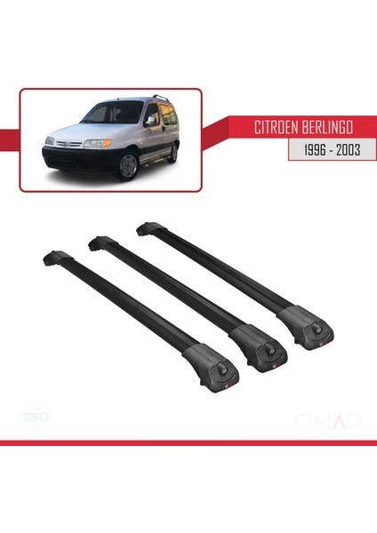 Citroen Berlingo 1996-2003 Arası ile Uyumlu Ace-1 Ara Atkı Tavan Barı Siyah 3 Adet Bar