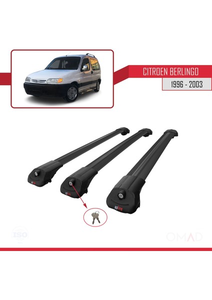 Citroen Berlingo 1996-2003 Arası ile Uyumlu Ace-1 Ara Atkı Tavan Barı Siyah 3 Adet Bar
