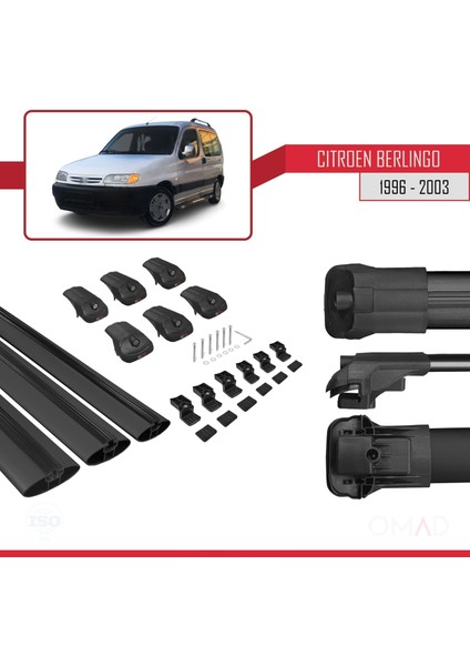 Citroen Berlingo 1996-2003 Arası ile Uyumlu Ace-1 Ara Atkı Tavan Barı Siyah 3 Adet Bar