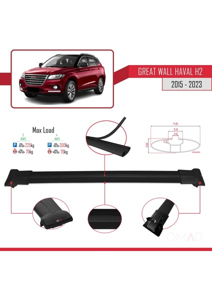Great Wall Haval H2 2015 ve Sonrası ile Uyumlu Fly Model Ara Atkı Tavan Barı Siyah 3 Adet Bar modelleri