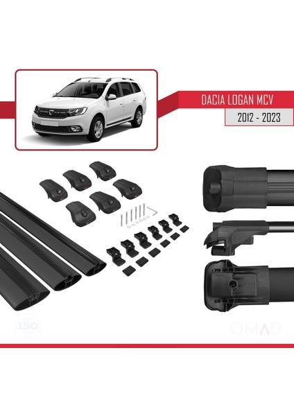 Dacia Logan Mcv 2012 ve Sonrası ile Uyumlu Ace-1 Ara Atkı Tavan Barı Siyah 3 Adet Bar
