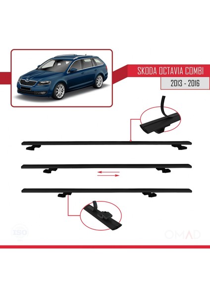 Skoda Octavia Combı 2013-2016 Arası ile Uyumlu Basıc Model Ara Atkı Tavan Barı Siyah 3 Adet indirimleri