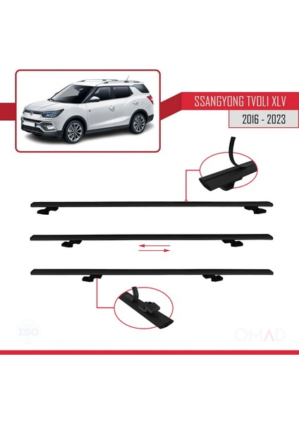 Ssangyong Tivoli Xlv 2016 ve Sonrası ile Uyumlu Basıc Model Ara Atkı Tavan Barı Siyah 3 Adet indirimleri