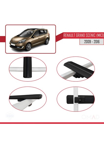 Renault Grand Scenic (Mk3) 2009-2016 Arası ile Uyumlu Basıc Model Ara Atkı Tavan Barı Siyah 3 Adet fırsatları