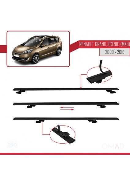 Renault Grand Scenic (Mk3) 2009-2016 Arası ile Uyumlu Basıc Model Ara Atkı Tavan Barı Siyah 3 Adet indirimleri