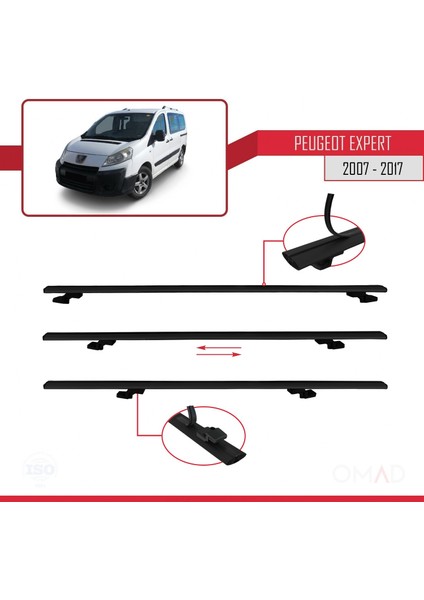 Peugeot Expert 2007-2017 Arası ile Uyumlu Basıc Model Ara Atkı Tavan Barı Siyah 3 Adet indirimleri
