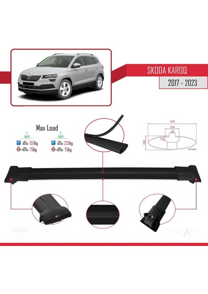 Skoda Karoq 2017 ve Sonrası ile Uyumlu Fly Model Ara Atkı Tavan Barı Siyah modelleri