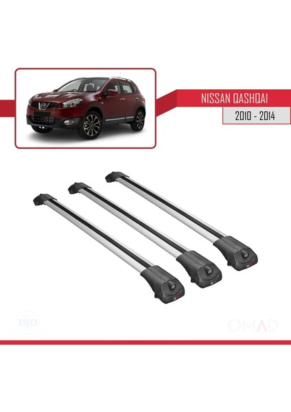 Nissan Qashqai 2010-2014 Arası ile Uyumlu Ace-1 Ara Atkı Tavan Barı Gri 3 Adet Bar