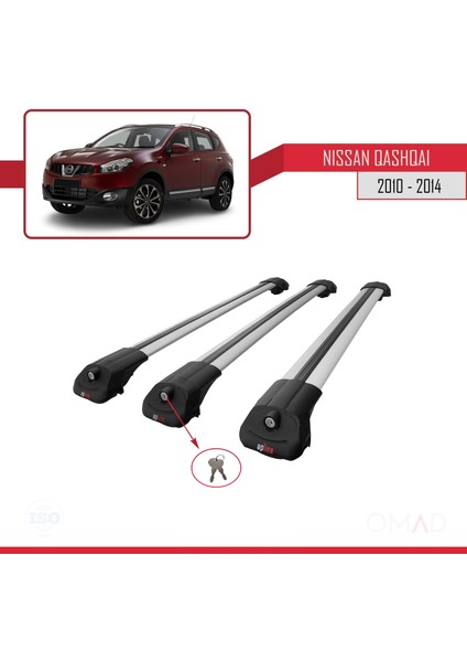 Nissan Qashqai 2010-2014 Arası ile Uyumlu Ace-1 Ara Atkı Tavan Barı Gri 3 Adet Bar