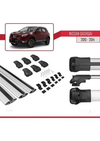 Nissan Qashqai 2010-2014 Arası ile Uyumlu Ace-1 Ara Atkı Tavan Barı Gri 3 Adet Bar