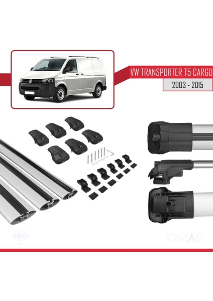 Volkswagen Transporter (T5) 2003-2015 Arası ile Uyumlu Ace-1 Ara Atkı Tavan Barı Gri 3 Adet Bar