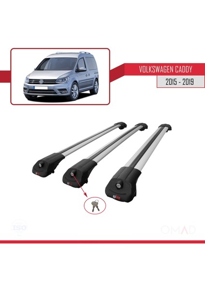 Volkswagen Caddy 2015-2019 Arası ile Uyumlu Ace-1 Ara Atkı Tavan Barı Gri 3 Adet Bar
