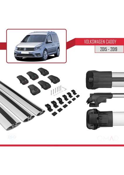Volkswagen Caddy 2015-2019 Arası ile Uyumlu Ace-1 Ara Atkı Tavan Barı Gri 3 Adet Bar