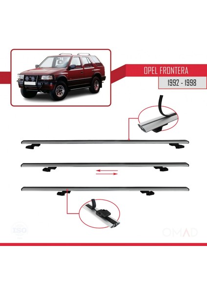 Opel Frontera 1992-1998 Arası ile Uyumlu Basıc Model Ara Atkı Tavan Barı Gri 3 Adet