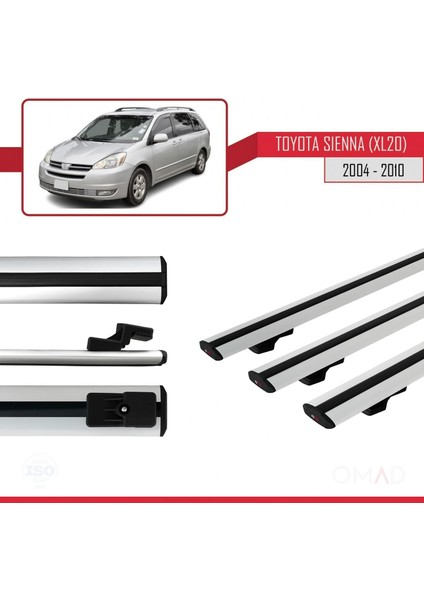 Toyota Sienna (XL20) 2004-2010 Arası ile Uyumlu Basıc Model Ara Atkı Tavan Barı Gri 3 Adet