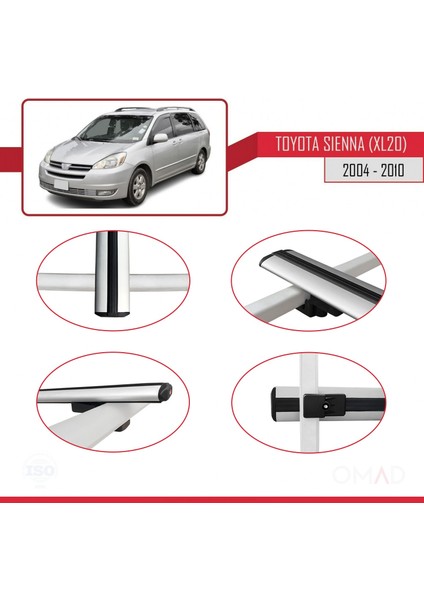 Toyota Sienna (XL20) 2004-2010 Arası ile Uyumlu Basıc Model Ara Atkı Tavan Barı Gri 3 Adet