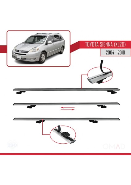 Toyota Sienna (XL20) 2004-2010 Arası ile Uyumlu Basıc Model Ara Atkı Tavan Barı Gri 3 Adet