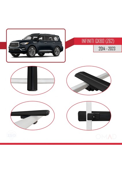 Infiniti QX80 Z62 2014 ve Sonrası ile Uyumlu Basıc Model Ara Atkı Tavan Barı Siyah 3 Adet