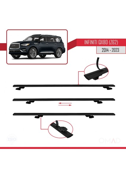Infiniti QX80 Z62 2014 ve Sonrası ile Uyumlu Basıc Model Ara Atkı Tavan Barı Siyah 3 Adet