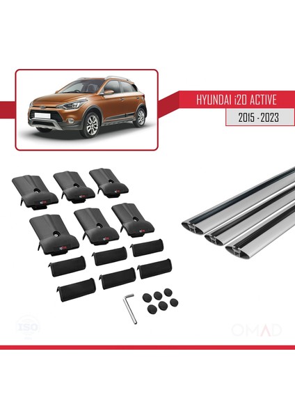 Hyundai I20 Actıve 2015 ve Sonrası ile Uyumlu Fly Model Ara Atkı Tavan Barı Gri 3 Adet Bar