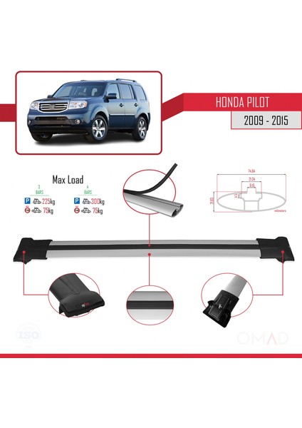 Honda Pilot 2009-2015 Arası ile Uyumlu Fly Model Ara Atkı Tavan Barı Gri 3 Adet Bar modelleri
