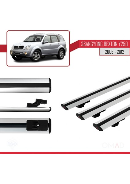 Ssangyong Rexton Y250 2006-2012 Arası ile Uyumlu Basıc Model Ara Atkı Tavan Barı Gri 3 Adet