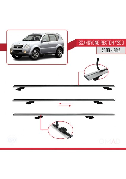 Ssangyong Rexton Y250 2006-2012 Arası ile Uyumlu Basıc Model Ara Atkı Tavan Barı Gri 3 Adet