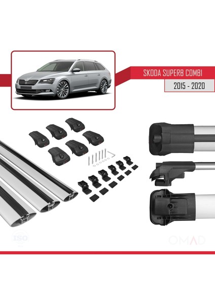 Skoda Superb Combı 2015-2020 Arası ile Uyumlu Ace-1 Ara Atkı Tavan Barı Gri 3 Adet Bar