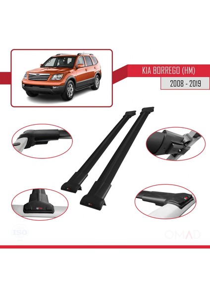 Kia Borrego (Hm) 2008-2019 Arası ile Uyumlu Fly Model Ara Atkı Tavan Barı Siyah fırsatları