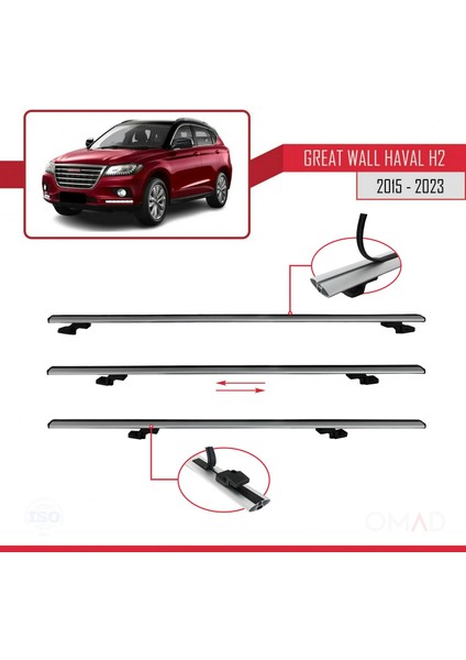 Great Wall Haval H2 2015 ve Sonrası ile Uyumlu Basıc Model Ara Atkı Tavan Barı Gri 3 Adet indirimleri