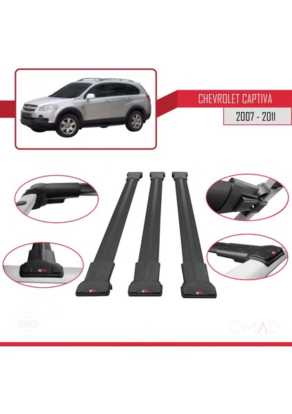 Chevrolet Captiva 2007-2011 Arası ile Uyumlu Fly Model Ara Atkı Tavan Barı Siyah 3 Adet Bar