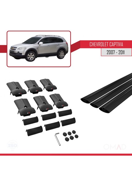 Chevrolet Captiva 2007-2011 Arası ile Uyumlu Fly Model Ara Atkı Tavan Barı Siyah 3 Adet Bar