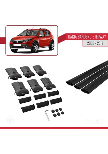 Dacia Sandero Stepway 2008-2012 Arası ile Uyumlu Fly Model Ara Atkı Tavan Barı Siyah 3 Adet Bar indirimleri