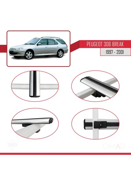Peugeot 306 Estate 1997-2001 Arası ile Uyumlu Basıc Model Ara Atkı Tavan Barı Gri 3 Adet