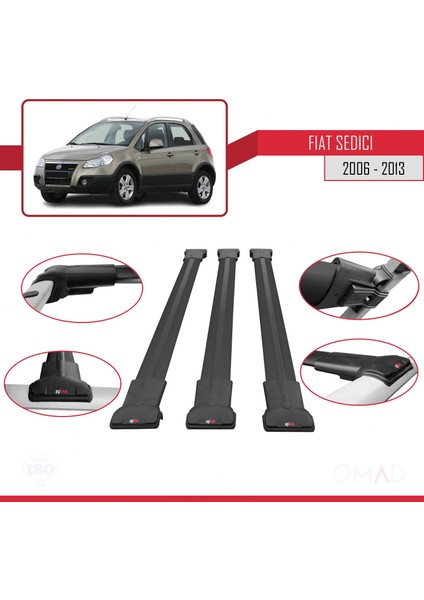 Fiat Sedici 2006-2013 Arası ile Uyumlu Fly Model Ara Atkı Tavan Barı Siyah 3 Adet Bar