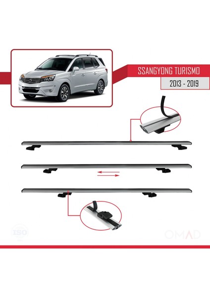 Ssangyong Turismo 2013-2019 Arası ile Uyumlu Basıc Model Ara Atkı Tavan Barı Gri 3 Adet indirimleri