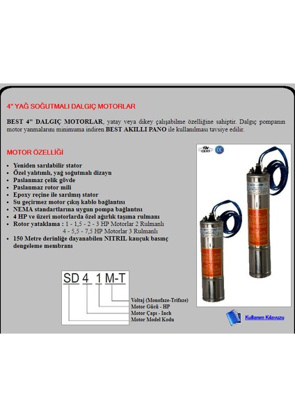 Best 4 HP-380V-4" Derinkuyu Dalgıç Pompa Motoru+40 Mt. Yassı Kablo