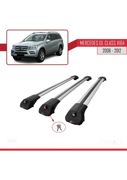 Mercedes Gl Class (X164) 2006-2012 Arası ile Uyumlu Ace-1 Ara Atkı Tavan Barı Gri 3 Adet Bar