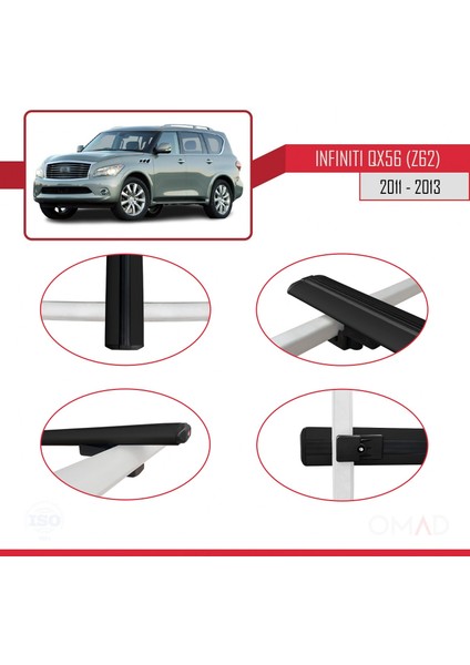 Infiniti QX56 Z62 2011-2013 Arası ile Uyumlu Basıc Model Ara Atkı Tavan Barı Siyah 3 Adet