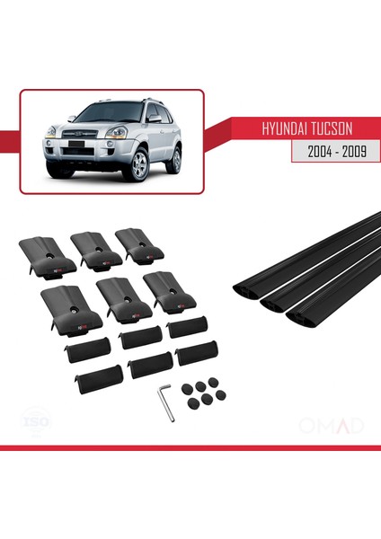 Hyundai Tucson 2004-2009 Arası ile Uyumlu Fly Model Ara Atkı Tavan Barı Siyah 3 Adet Bar