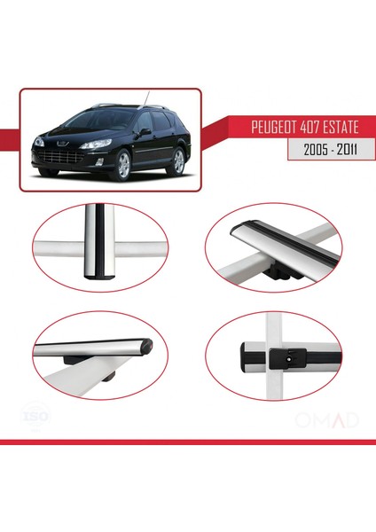 Peugeot 407 Estate 2005-2011 Arası ile Uyumlu Basıc Model Ara Atkı Tavan Barı Gri 3 Adet fırsatları