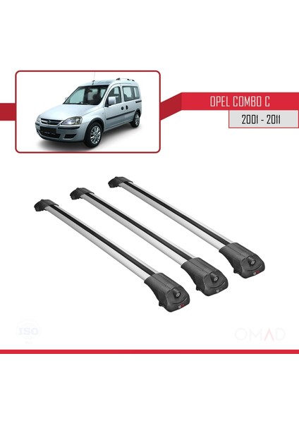 Opel Combo (C) 2001-2011 Arası ile Uyumlu Ace-1 Ara Atkı Tavan Barı Gri 3 Adet Bar