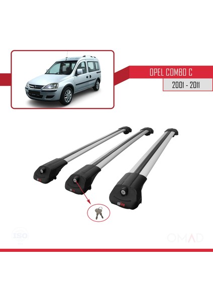 Opel Combo (C) 2001-2011 Arası ile Uyumlu Ace-1 Ara Atkı Tavan Barı Gri 3 Adet Bar