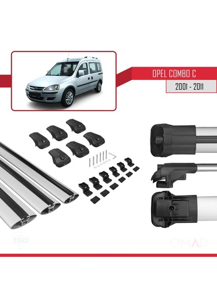 Opel Combo (C) 2001-2011 Arası ile Uyumlu Ace-1 Ara Atkı Tavan Barı Gri 3 Adet Bar