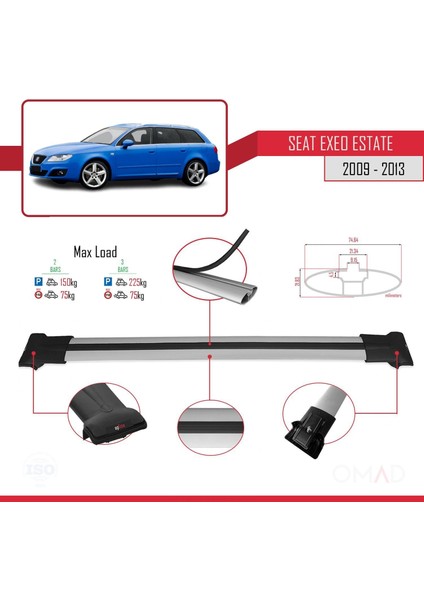 Seat Exeo 3r9 2009-2013 Arası ile Uyumlu Fly Model Ara Atkı Tavan Barı Gri modelleri