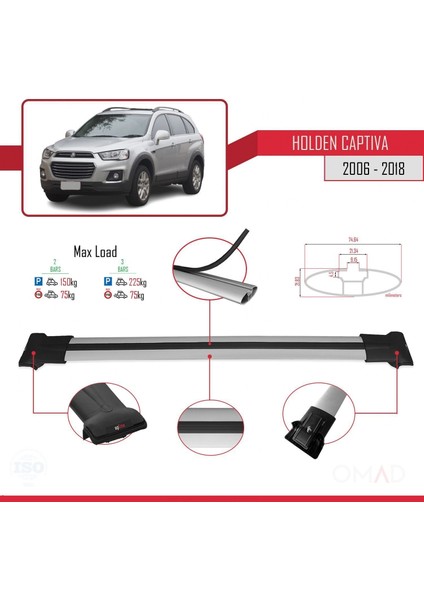 Holden Captiva 2006-2018 Arası ile Uyumlu Fly Model Ara Atkı Tavan Barı Gri